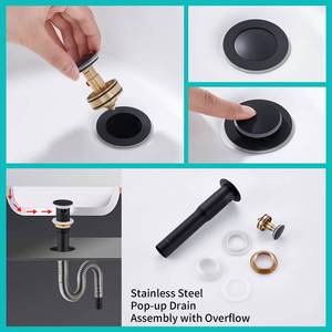 ก๊อกน้ำห้องน้ำแบบติดตั้งบนอ่างล้างหน้า 3 รู ขนาด 4 นิ้ว ดีไซน์ทันสมัย ทำจากทองเหลืองและสแตนเลสสีดำ พร้อมระบบควบคุมการไหลของน้ำแบบเซรามิก - Product Image 4