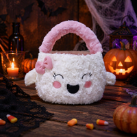Panier fantôme d'Halloween en peluche moderne et mignon, sac à bonbons en fausse fourrure rose douce et écologique, cadeaux pour enfants, faveur de fête, vente en gros