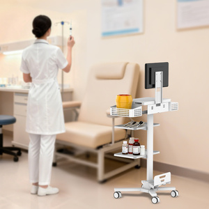 Modern witte in hoogte verstelbare mobiele werktafel verpleegkar monitor medische trolley ziekenhuis kliniek SPCC materiaal 4 wielen 2 - Product Image 5