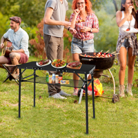 Table de camping pliable avec filet de rangement, table portable de 3 pieds avec 3 hauteurs réglables, table de camping en aluminium, table de pique-nique, table de plage