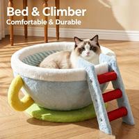 Lit pour chat en forme de tasse à café, grande taille, surface douce et moelleuse, confortable et chaude, lavable, nid pour chat, maison de couchage pour chats d'intérieur
