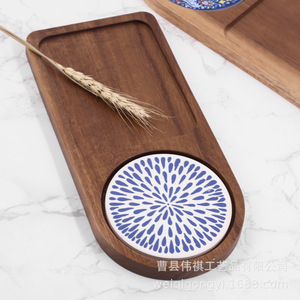 Plateau de service en bois massif avec porte-gobelet pour le petit-déjeuner, le café, le thé, le pain, les pâtisseries, motif en bois, forme irrégulière - Product Image 3