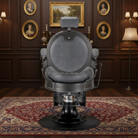 Fauteuil de barbier vintage en cuir gris, style classique antique, robuste, pivotant, de luxe, rétro, avec fonction inclinable
