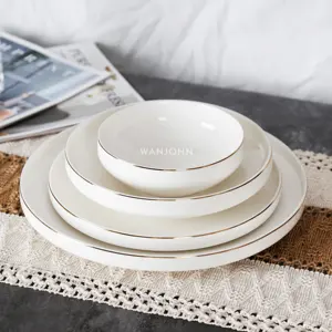 Cutomization 24pcs Embossed gold white dinnerware set in turkey fine bone china dinner plate set OEM custom wholesale porcelain