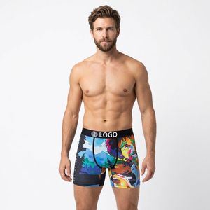 Boxers pour hommes CELINNE à imprimé floral, taille mi-haute, respirants, en spandex et polyester tricoté, avec logo à la ceinture - Product Image 2