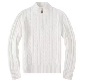 เสื้อโปโลสไตล์ Old Money แบบลำลองสำหรับฤดูหนาว คอเต่าถักแบบมีฮู้ด ซิปครึ่งตัว ลายถักแบบเคเบิ้ล พร้อมลายม้า - Product Image 1