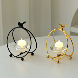 Bird Shaped Crystal Tea Light Holder Iron Flameless Home Decoration <b>Candlestick</b> - Product Image 2