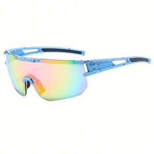 Lunettes de soleil de sport unisexes surdimensionnées coupe-vent avec logo personnalisé, verres miroir colorés UV400 pour le cyclisme, hommes et femmes - Product Image 1