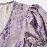 Robe longue femme en viscose 120g, coupe trapèze évasée, manches bouffantes, imprimé floral, style provençal romantique rustique français, personnalisable avec logo – Vente en gros
