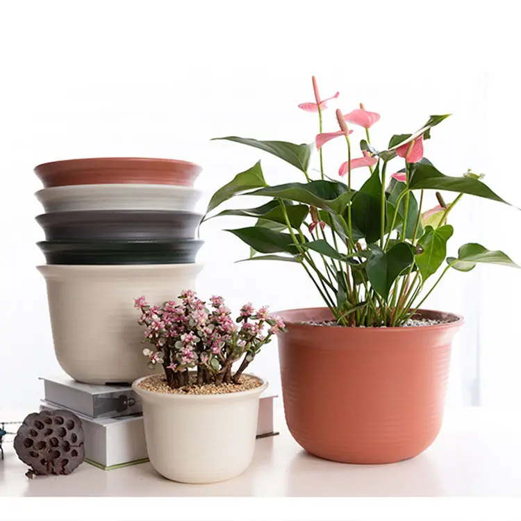 Vaso de flores para jardinagem, planta de jardinagem, cultivação, listras onduladas, vaso de plantas com disco dreno, bandeja de vaso de flores de resina