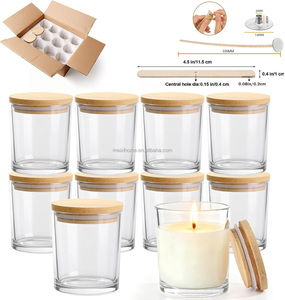 Lot de 12 pots à bougies cylindriques en <span class=keywords><strong>verre</strong></span> transparent de 7 fl.oz avec couvercles en bambou, contenants vides en vrac <span class=keywords><strong>pour</strong></span> la fabrication de bougies - Product Image 1