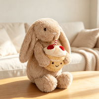 Peluche Lapin Mignon Tenant un Gâteau d'Anniversaire 31cm-50cm, Jouet en Peluche Super Doux pour Adolescents et Adultes, Cadeau, Décoration de Chambre