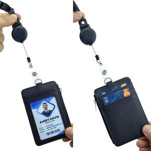 Office Products Employee Vertical PU Leather Business Id Credit <strong>Card</strong> <strong>Holder</strong> <strong>Wallet</strong> With Retractable Pull Badge Reel Lanyard - Product Image 3