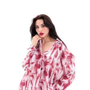 Chemisier décontracté en mousseline de soie pour femme MOSCOW, à boutons, imprimé, pour tous les jours, à manches longues, coupe ample, motif blanc et rouge - Product Image 3