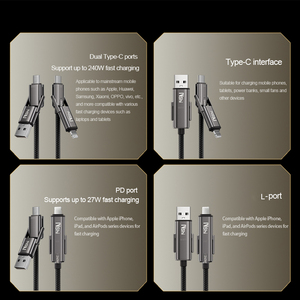 Câble de charge multi-prise USB-C tressé en nylon 4 en 1 240W à charge rapide avec conducteur en cuivre pur pour iPhone <span class=keywords><strong>iPad</strong></span> ordinateur portable - Product Image 6