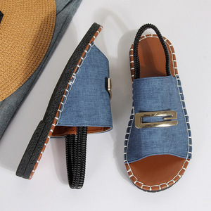 Sandalias Planas de Playa Bordadas con Hebilla Grande y Superficie de Tela, con Banda Elástica de Una Correa, para Mujeres y Señoras, Novedad de Verano - Product Image 6
