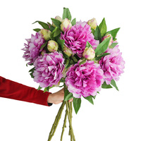 Perlengkapan Fotografi Pernikahan Bunga Peony Tiga Kepala Berlapis Buatan Tiruan untuk Pameran, Model LX0982 Semi-manual