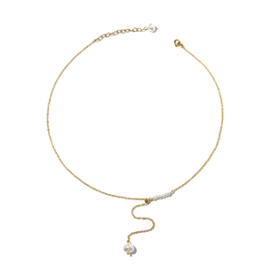 Collier de perles en acier inoxydable 316L plaqué or PVD, chaîne durable et résistante avec design de perle tombante - Product Image 2