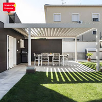 Özelleştirilebilir Modern Tasarımlı Motorlu Pergola Alüminyum Lüks Yağmur Geçirmez Otomatik Kamelya Ayarlanabilir Panjurlar ve Cam Duvarlı