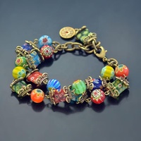 Vente chaude Personnalisé Arc-En-Coeur Charme Bracelet Millefiori Bijoux Amour Coeur Bracelet Bijoux En Verre De Murano Bracelet Pendentif En Verre