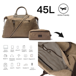 NOVOTE Bolso de fin de semana con logotipo personalizado con neceser Conjunto de bolsa de viaje Diseño de lona y cuero para exteriores durante la noche - Product Image 5
