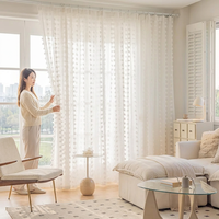 Rideaux transparents jacquard tridimensionnels à pompons de style américain, sur mesure pour lucarne, fixation murale, toutes saisons, pour salon et chambre