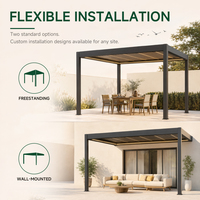 Pergola solaire bioclimatique imperméable avec toit à lames orientables motorisé, panneau solaire intégré