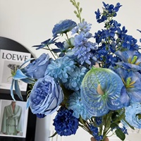 Fleurs artificielles en tissu bleu pour la décoration de mariage et de la Saint-Valentin, style nordique moderne, faites à la main, vente en gros