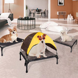 Portable Elevated <strong>Dog</strong> House with Striped Canopy | <strong>Outdoor</strong> Raised Cot <strong>Dog</strong> <strong>Bed</strong> with Iron Frame &amp; Oxford Fabric Weather Shelter - Product Image 5
