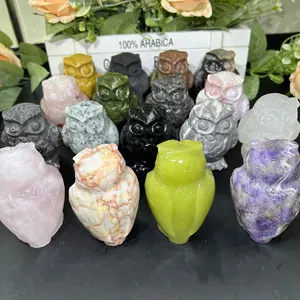 Kindfull Crystal Owl Carvings Healing Fengshui Stones Hand Carved Mixed Materials Owls For Collection