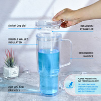 Gobelet en plastique noir transparent à double paroi de 40 OZ avec poignée et paille, pour jus, bière, camping en extérieur, usage quotidien et voiture