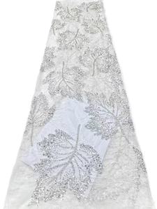 Tela KC Multicolor con Hojas de Arce, Pedrería y Cuentas, Tul Brillante, Malla Africana Aso Ebi, Resistente a la Abrasión, Transpirable, para Bodas - Product Image 6