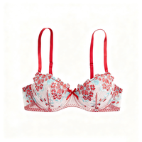 US Warehouse Nouvelle Lingerie Érotique pour Femmes Dentelle Mince Ensemble 2 Pièces Séduisante Soutien-Gorge à Armatures Rouge Sexy Innocent-Séduisant