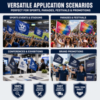 Drapeau miniature personnalisé à agiter à la main en polyester, petit drapeau à tenir avec logo, vente en gros pour les jours sportifs, les matchs, les événements d'entreprise