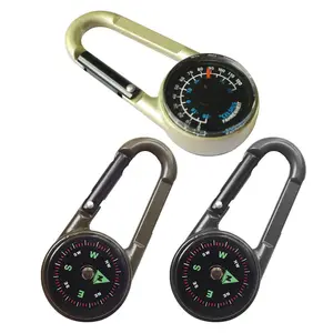 Multifunctional Smart Hiking Metal Compass Carabiner Mini Compass with Thermometer Keychain