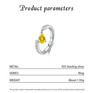 Anillo de Plata 925 con Topacio Amarillo Corte Pera y Banda de Diamantes Pavé, Anillo de Compromiso Clásico con Piedra Preciosa para Mujer - Product Image 2