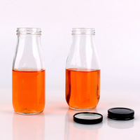 Vente en gros de bouteilles de lait en verre rondes de 200 ml, 250 ml, 300 ml, 500 ml, bouteilles de jus vides pour boissons, café, avec couvercle en métal