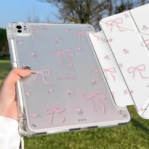 Custodia per Tablet in Acrilico Personalizzabile Monofacciale a Tre Ante con Slot per Penna, Fiocco Rosa, Custodia Trasparente in Pelle Y-Fold per <span class=keywords><strong>iPad</strong></span> <span class=keywords><strong>Pro</strong></span> - Product Image 2