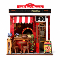 Kit de maison miniature en bois 3D créatif à assembler soi-même, modèle de pizzeria, jouet artisanal, décoration de bureau, cadeau d'anniversaire, maison de poupée