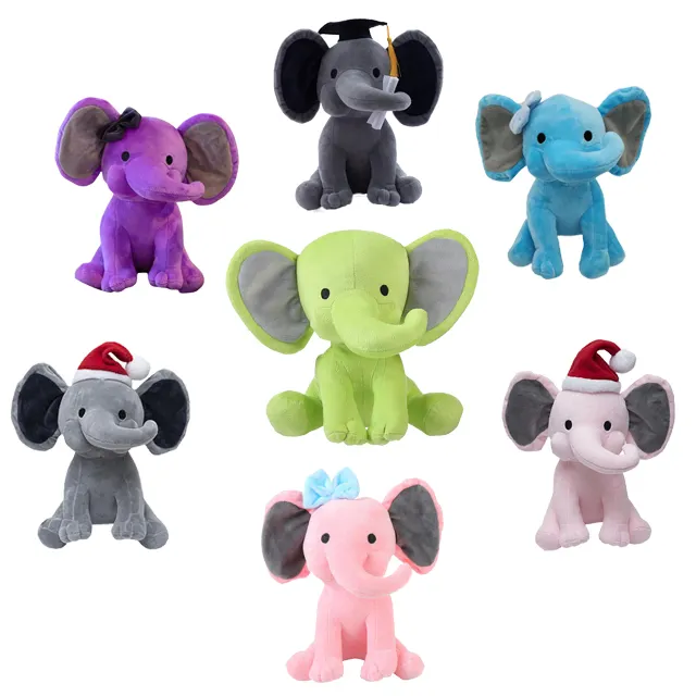2022 hot selling Colorful Big Ear Baby Elephant Plush with Bow Soft Stuffed Kids toys Plush Elephant