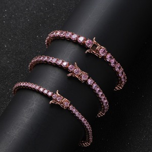 Pulsera de tenis de lujo con micro pavé de circonitas rosas, chapada en oro rosa, de 3/4/5 mm, pulsera de tenis con circonitas rosas de 7 y 8 pulgadas - Product Image 2