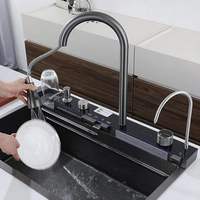 Nouvelle Évier de Cuisine Monobloc Intelligent Multifonctionnel Moderne en Acier Inoxydable 304 Noir avec Robinet, Effet Cascade, Haute Qualité