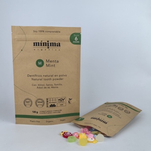 Bolsas biodegradables ecológicas Paquete de polvo natural Blanco Marrón Papel Kraft Bolsa con cremallera de pie - Product Image 5