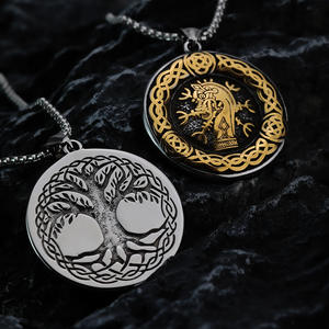 Vintage Stainless Steel Men's Pendant Viking Tree Of Life Dragon <b>Compass</b> <b>Necklace</b> Charm Themed Jewelry Gift For Clothing - Product Image 1