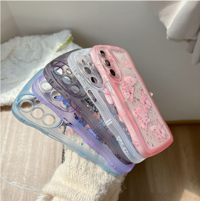 IAnti-Fingerprint Glitter Stars Butterfly Shockproof TPU Mobile Phone Case for S24+ with Wave Edge Design B2B Bulk Phone Cover