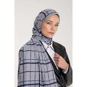 Pure Tone Satin Silk <b>Scarf</b> Square Designer Pattern in <b>Silver</b> and Navy Blue Long Style for Spring Summer Autumn Seasons - Product Image 1