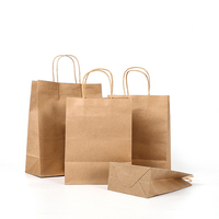 Sacs en papier kraft recyclé écologiques de la marque Hongyuan, avec poignées, logo imprimé offset, commandes personnalisées acceptées.
