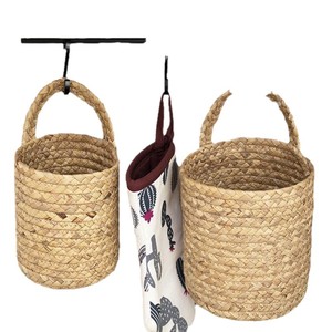 Handmade Straw Woven <b>Basket</b> Round Wall Mounted Hanging Storage For Plants And Flowers - Product Image 5