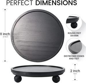 11 Inch Circle Footed <strong>Tray</strong> Decorative Display <strong>Riser</strong> Wood Stand Wood Round Wooden Black <strong>Tray</strong> <strong>Riser</strong> for Home Decor - Product Image 2