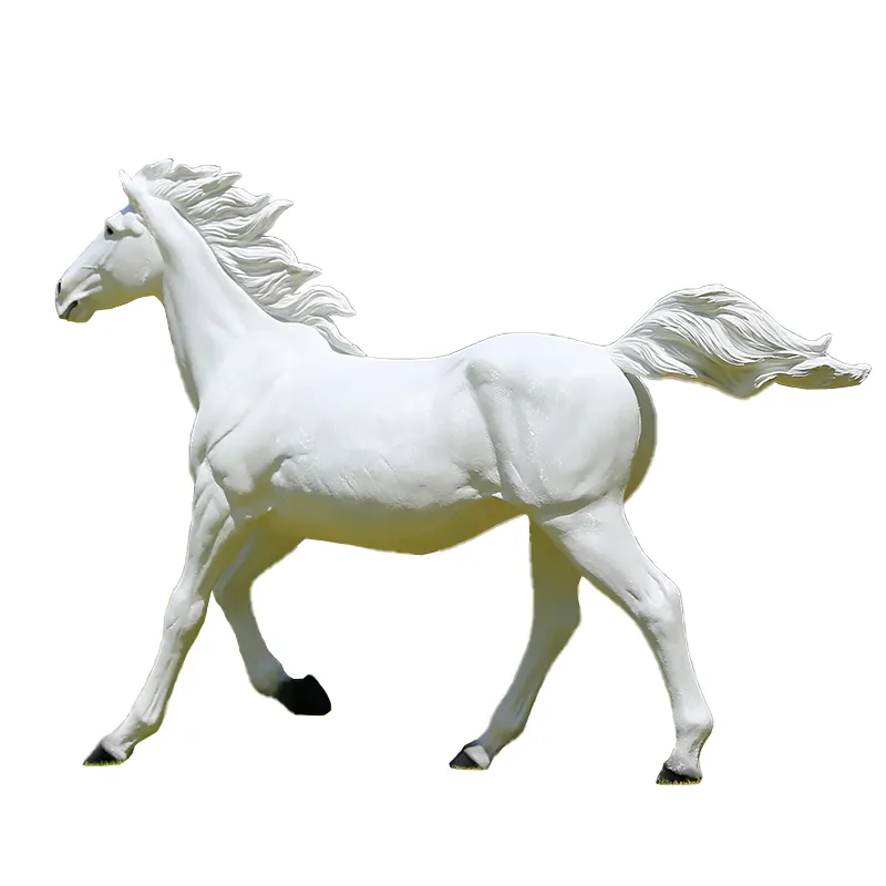 Statue grandeur nature figurines de cheval marron noir blanc grande sculpture d'animal en résine de fibre de verre pour la décoration extérieure de jardin
